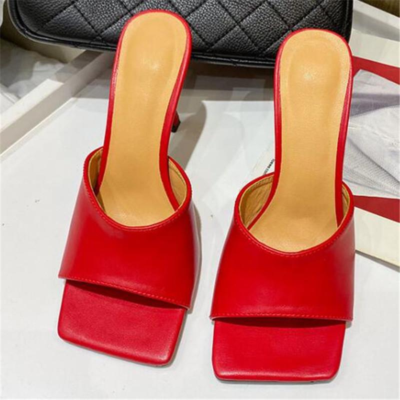 Fashion New Square Toe High Heels Sandals Women Fashion Open Toe Slipper Women's Sandals Summer Designer Mules Shoes Women