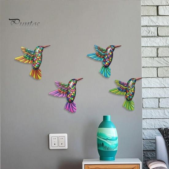 Abstract Geometric Wall Decor Metal Hummingbird Art Decor, Iron Colorful Bird Fence Decoration, Outdoor Sculpture Hanging Ornaments for Garden