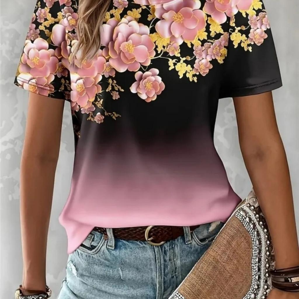 T-shirt da Donna Estiva con Stampa 3D Girocollo Moda Versatile Traspirante Tendenza Casual