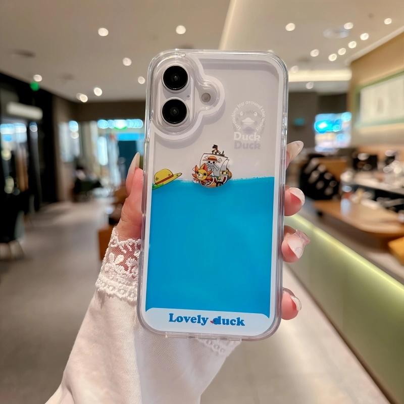 3D Anime Cute O-One P-Piece straw hat Luffy  Quicksand Thousand Sunny Phone Case for iPhone 11 12 13 14 15 16 Pro Max Plus Cover