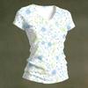 Camiseta Floral de Manga Corta con Cuello en V para Mujer, Informal, Holgada, Ligera, Pulóver para Uso Diario, Oficina, Escuela, Viajes