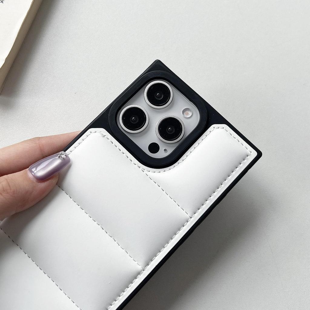 New Leather Square Down Jacket Suitable for iPhonel 16 Promax 15 Plus 14 Pro Max 13 12 11 Phone Case Soft Touch Protection