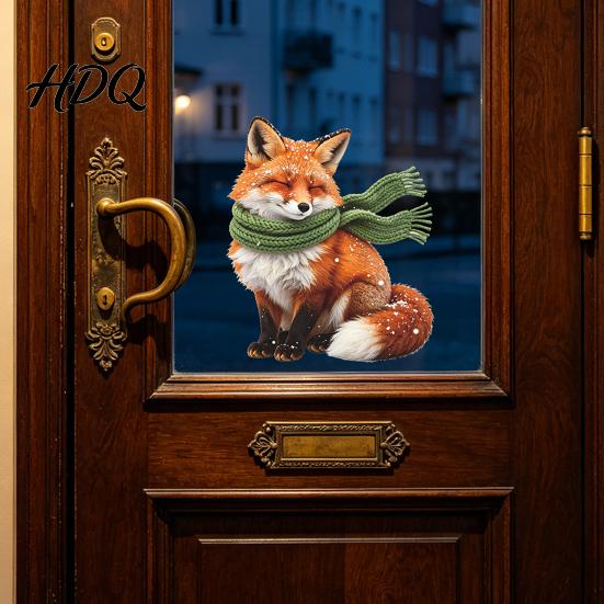 Transparent Window Film Fox Static Cling, Christmas Winter Glass Stickers, PVC Electrostatic Cling Sticker Decal for Home Door & Decoration, Removable