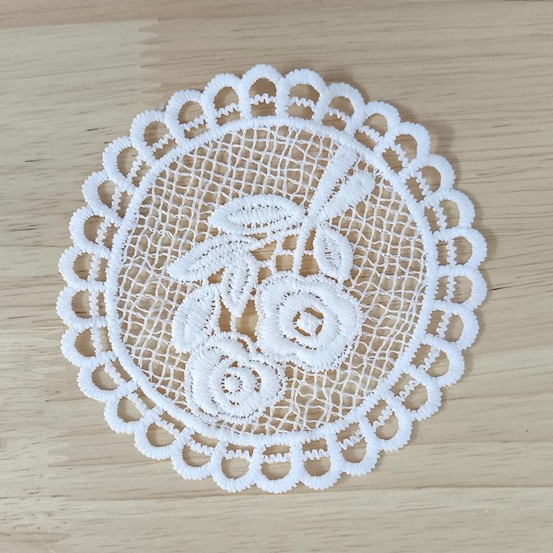 White Vintage Water-soluble Lace Small Coaster Cloth Sticker Clothes Decoration Patch Sticker DIY Hollow Embroidery Fabric Patch Accessories