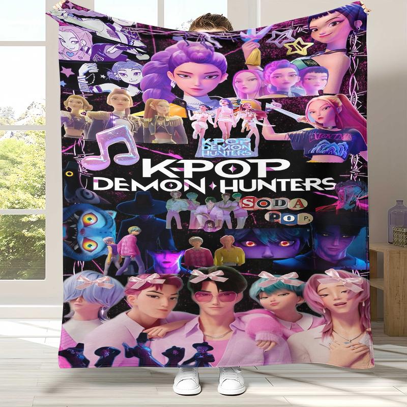 

K-Pop Demon Hunters Golden Saja Boys Flannel Blanket,Ultra Soft Warm Plush Throw for Home Bedroom Bed Sofa Cover Office picnic 75x90cm