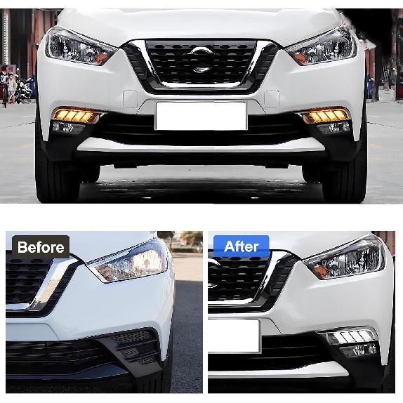 Daytime Running Lamp for Nissan Kicks 2017-2019, Amber&White&Blue Front Bumper Fog Lights Turn Signal LED