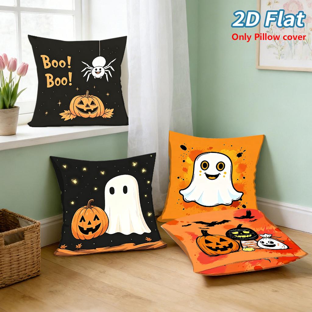 1pc Halloween Pumpkin Headed Ghost Print Polyester Pillowcase Home Decor Pillowcase Car Sofa Cushion Cover Home Halloween Decor 45x45cm