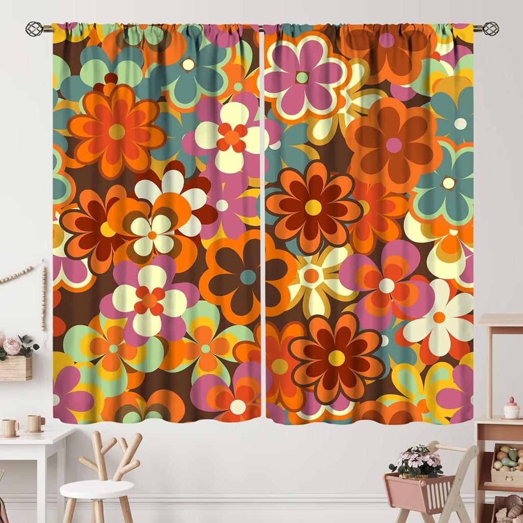 Geometrisch Groovy Patroon Gordijnen Vintage Jaren 70 Retro Jaren 60 Abstracte Kunst Esthetisch Gordijn met Stangzak voor Slaapkamer Woonkamer
