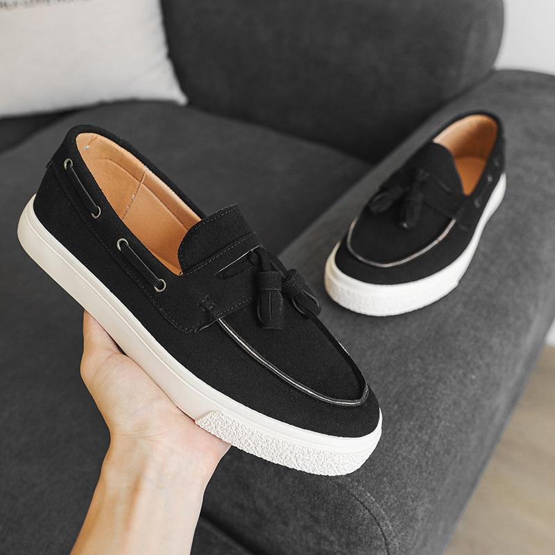 

2025 Men Flat Loafers Frosted Suede Flat Shoes Comfortable Non Slip Trendy Loafers Lightweight Outdoor Casual Shoes 44