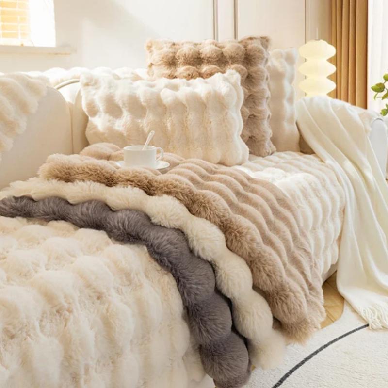 Warm Pink Plush Sofa Towel Soft Rabbit Winter Thickened Sofa Cover Cloth Non-slip Universal Pillowcover Home Protective Mat