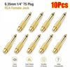 10Pcs Mono TS Plug Design 1/4" Mono TS Male Connector Gold-Plated Audio Adapter  DIY Audio Equipment