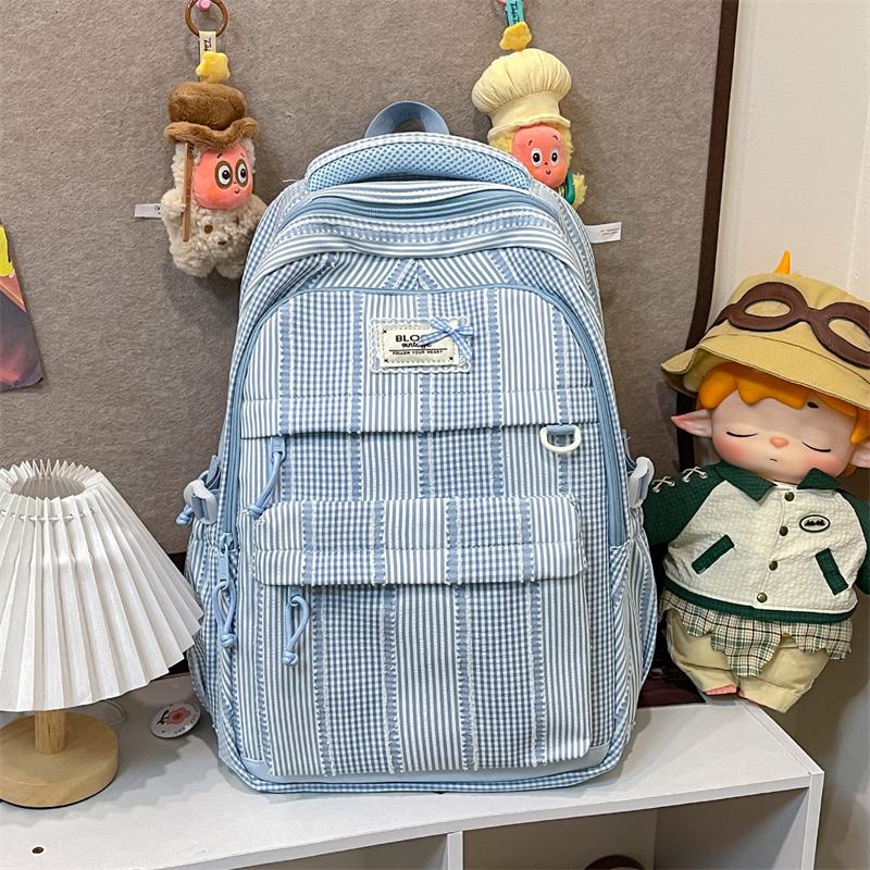 Plaid Backpack Student Class Commuter Schoolbag Women's Lightweight Multi-Compartment Large Capacity Backpack