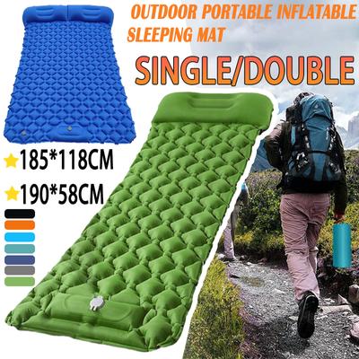 Inflatable Mat Camping Sleeping Inflating Self Mattress Bed Air Pillow Hiking