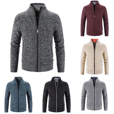 Herren-Cardigan mit Fleece-Futter, Zopfmuster und Reißverschluss, warmer Winter-Oberbekleidungspullover