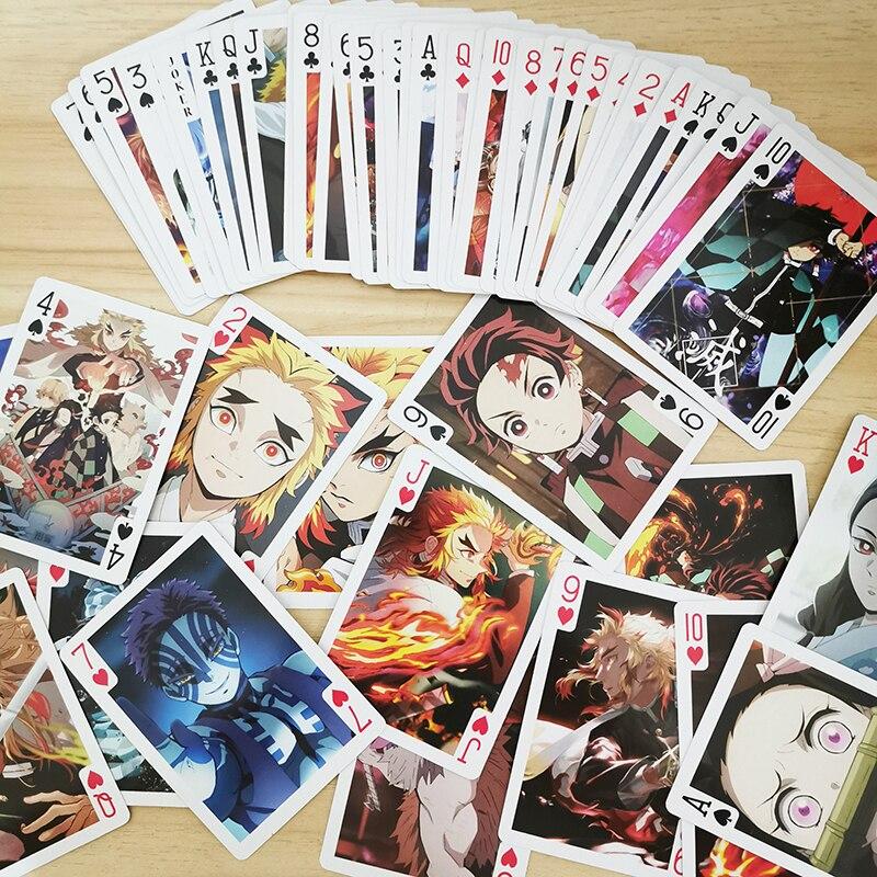 54 Pièces Cartes Anime Demon Slayer Kimetsu No Yaiba Train Infini Cosplay Jeu de Société Cartes Couverture Rigide Poker Jouet Cadeau avec Boîte