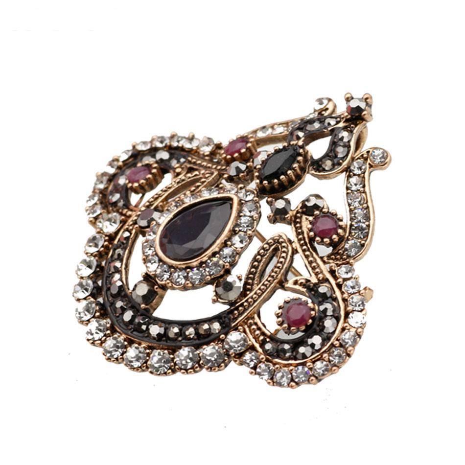 Spilla vintage con fiore in cristallo Spilla da donna color oro antico