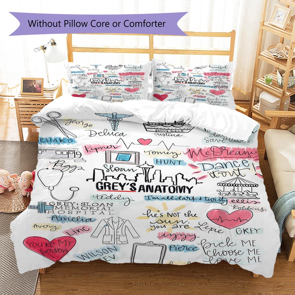 Biancheria da letto con motivo Grey's Anatomy, Set copripiumino Copripiumino Federa Regalo di Compleanno per la Casa (1 * copripiumino + 2 * federa, senza nucleo)