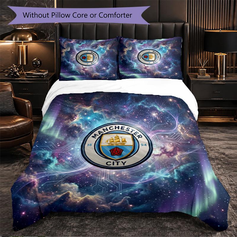 Set Lenzuola Manchester City Modello 3 Pezzi Morbida Copripiumino in Microfibra con Federe per Camera da Letto