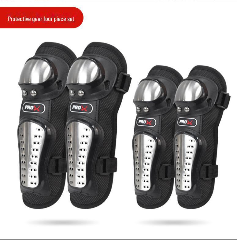 Zestaw zbroi motocyklowej: Ochraniacze na kolana i łokcie ze stali nierdzewnej, 4-częściowe, całoroczne, chroniące przed upadkiem