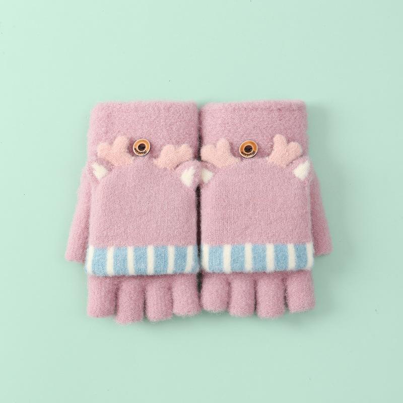 Xuehuaxiu's new women's winter thermal gloves, cute cartoon Christmas elk knitted half-finger flip gloves wholesale