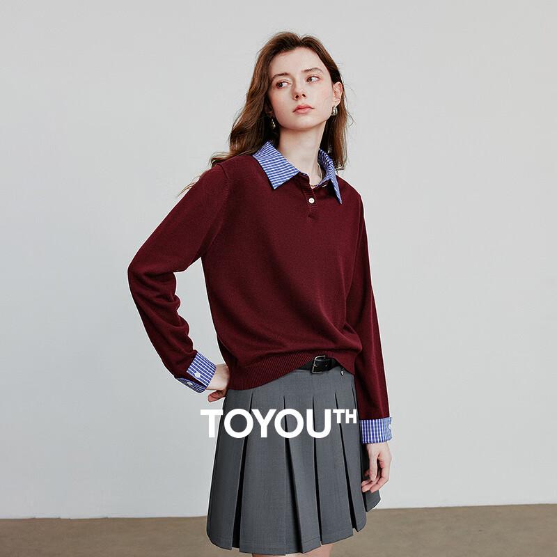 

Chuyu Polo Collar Patchwork Plaid Knit Sweater S