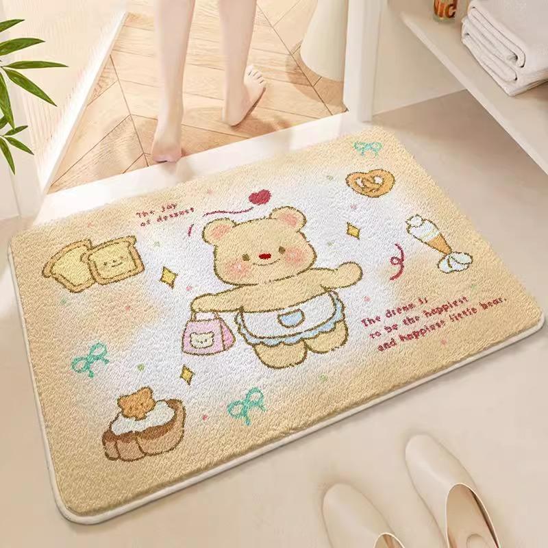 Cute Cartoon Kapibara Imitation Cashmere Floor Mat Bathroom Door Floor Mat Thickened Bedroom Absorbent Non-slip Floor Mat