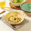Ceramic Salad Bowl with Handle Binaural Bowl Irregular Ceramic Kitchen Soup Noodles Dessert Salad Bowl Heat-resistant Design 1PC