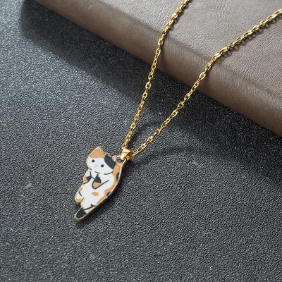 Cartoon Cats Pendant Necklace Cute Calico Cat Naughty Cow Kitten Animal Alloy Chain Jewelry for Women Men Trendy Friendship Gift
