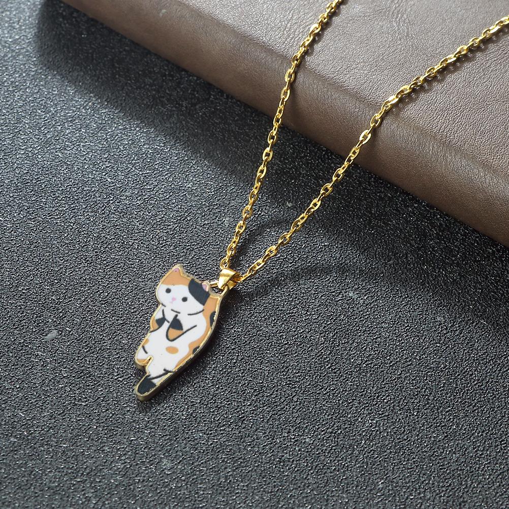 Cartoon Cats Pendant Necklace Cute Calico Cat Naughty Cow Kitten Animal Alloy Chain Jewelry for Women Men Trendy Friendship Gift