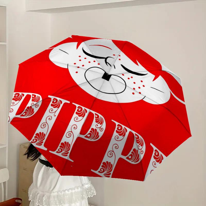 1pc Pippi Longstocking Adventure Automatic Folding Umbrella, Portable Collapsible Design, Casual Outdoor Accessory L1127009