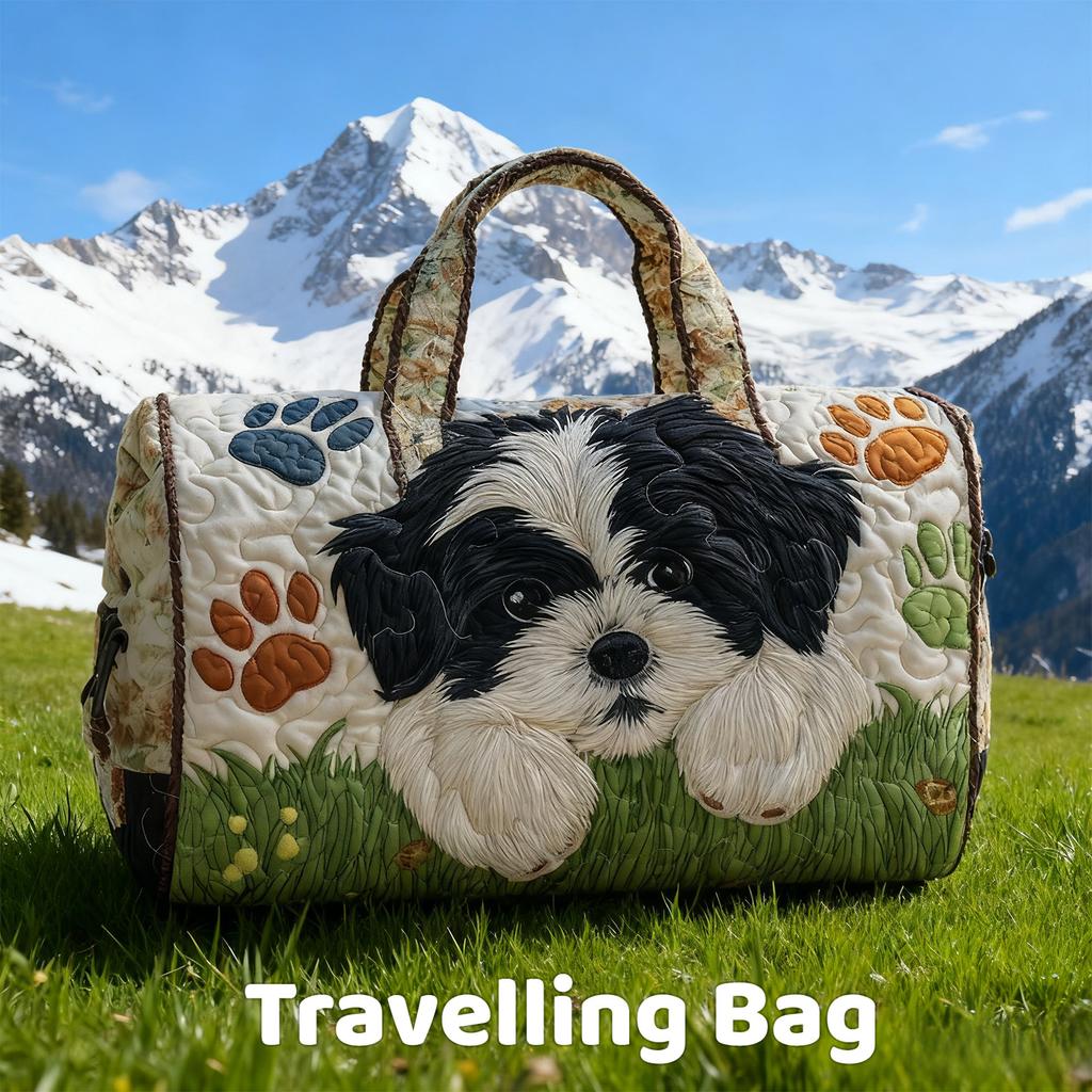 3D Puppy Series Quilted Pleated Cotton Travel Bag Fashion Printed Women's Yoga Bag Handbag