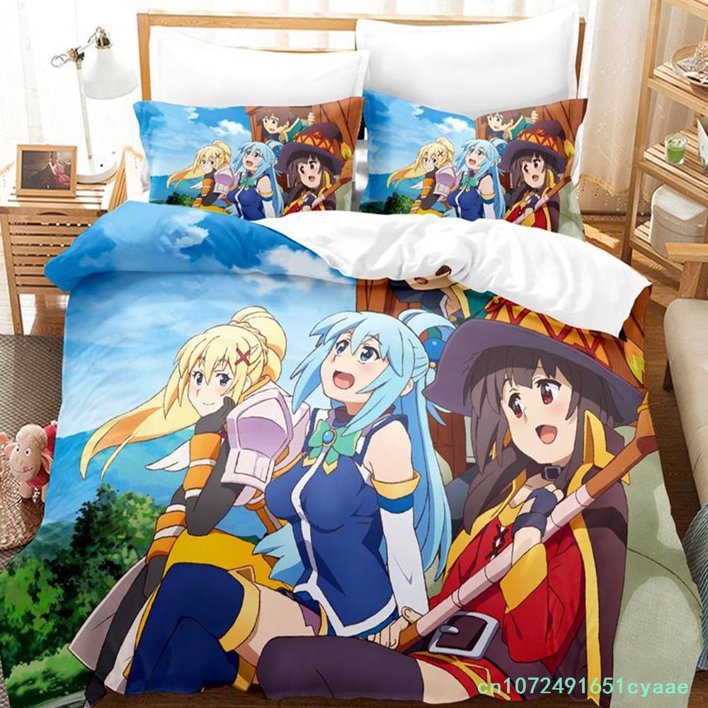 KonoSuba Bedding Set Single Twin Full Queen King Size Bed Set Adult Kid Bedroom Duvetcover Sets Anime Parure De Lit Bed