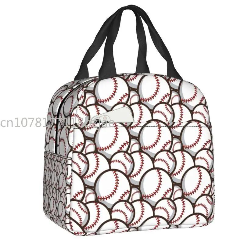 Softball Baseball Lace Lunch Bag Women Reusable Cooler Thermal Insulated Lunch Box for Outdoor Camping Travel Food Bento Box