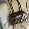 Large Capacity Brown Bowling Handbag Women's Shoulder Bag Retro Korean INS Style Autumn Winter New 2025 Fashion Trend Bag