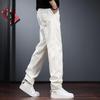 Jielenuo Men's Relaxed Tapered Washed White Jeans