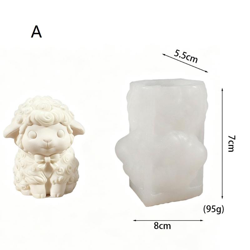 Cute Sheep Silicone Candle Mold With Bow Sitting Sheep Cute Design Diy Suitable Handmade Crafts Candles Plaster Soap Home Decor