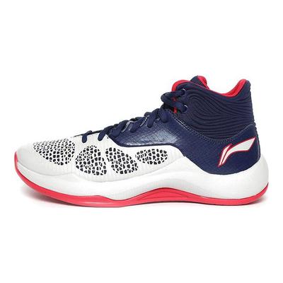 Li Ning Sonic 5 PU Stof Synthetisch Leer Basketbalschoenen Heren Sneakers Blauw Wit ABPM005-4