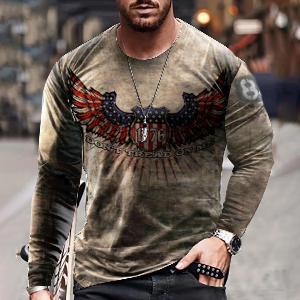 Vintage Men's T Shirt Long Sleeve Fall Tops Broken Flag Pattern 3D Printed War T Shirt Oversized Loose Street Sportswear Xs-7Xl