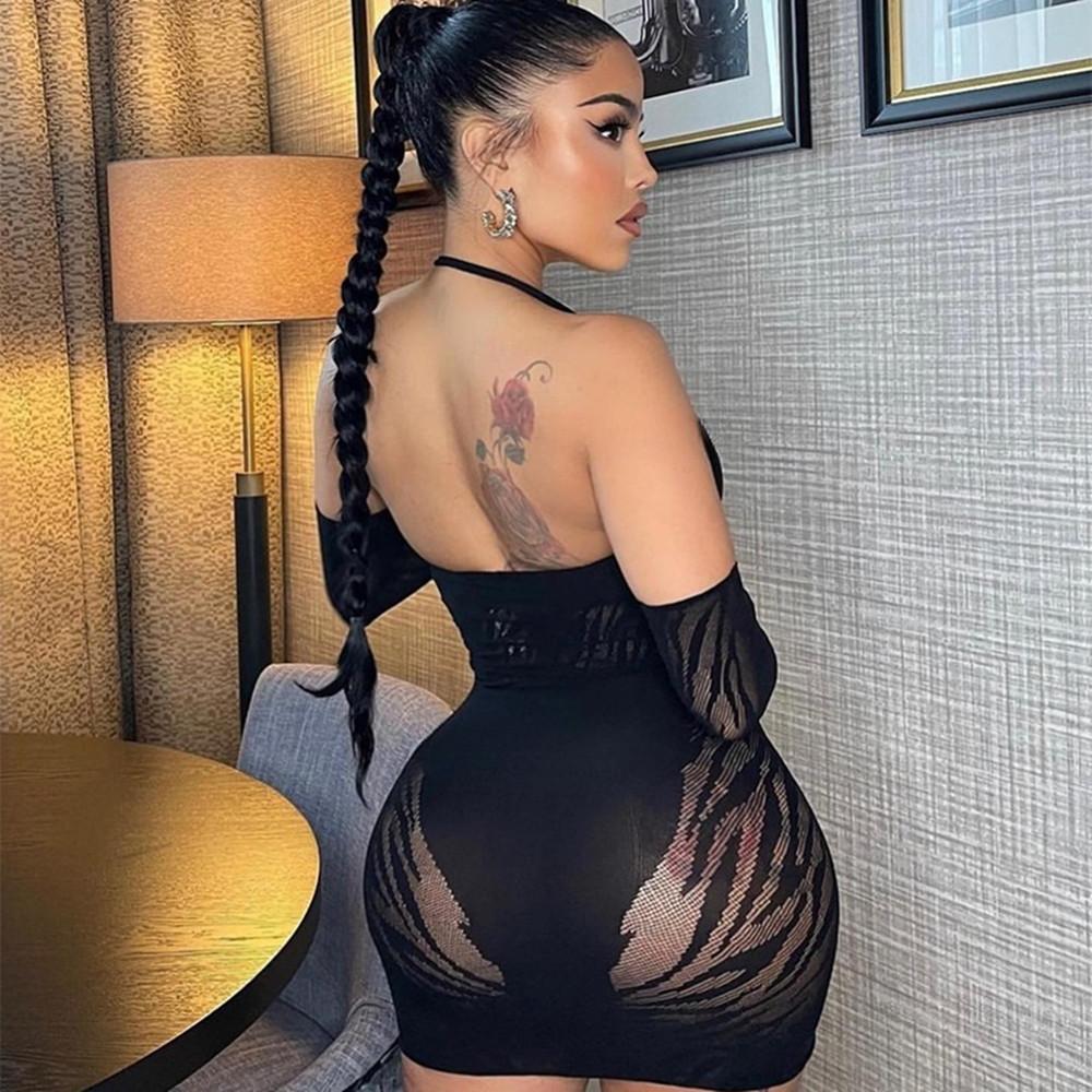 Fishnet Short Dress Sexy Lingerie For Women Wrap Hip Skirt Babydoll Sleepwear Fishnet Short Net Skirt Sexiest Slim Mini Dress