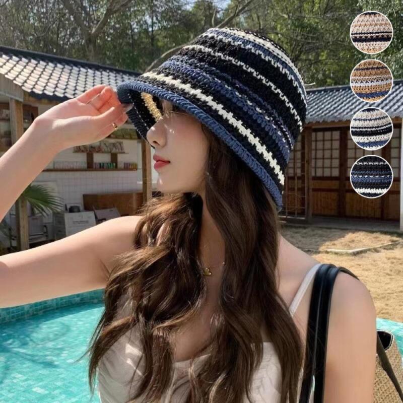 Женская двухцветная вязаная панама-ведро Yellow Blue