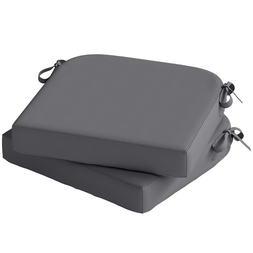 Outdoor Chair Seat Cushions Set of 2, Garden Chair Cushions with 7cm Thick Foam & Ties, Dark Grey
