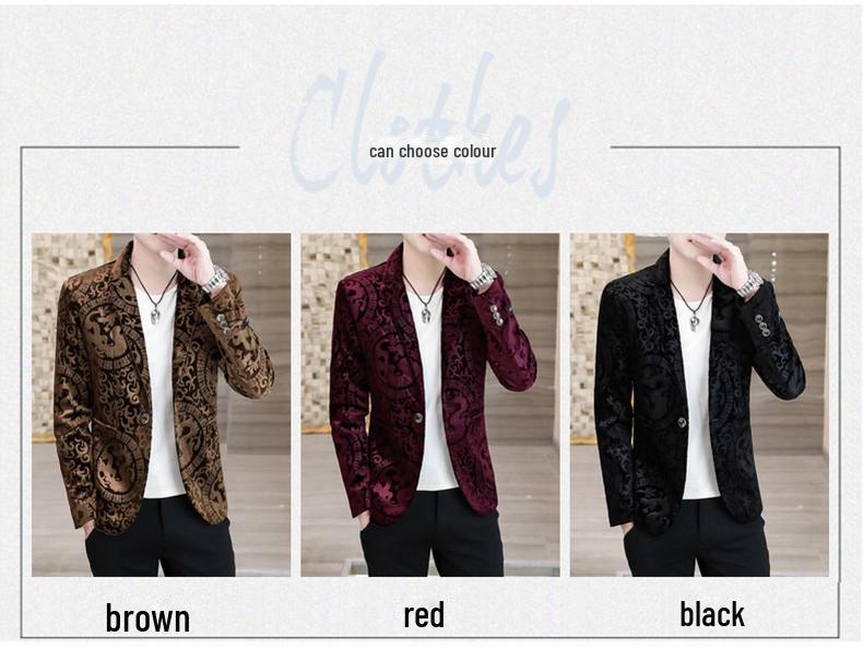 Men's Gold Velvet Slim Fit Korean Style Blazer - Casual, Stylish Suit Jacket