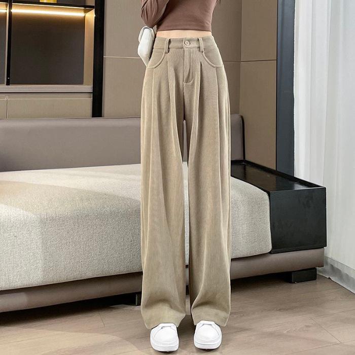 "2024 Maillard Corduroy High-Waist Wide-Leg Pants: Autumn & Winter Slim Straight Trousers"