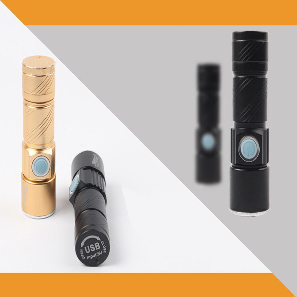 USB Charge Handy LED Aluminum Alloy Glare Flashlight Zoomable Stretch Mini Torch