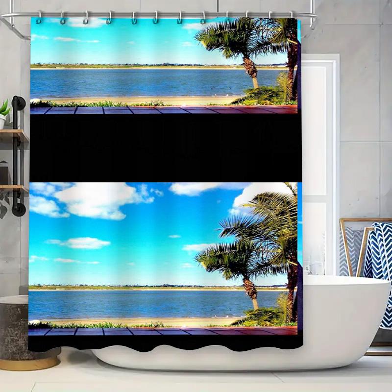 

Waterproof Bath Shower Curtain With Tropical Beach Scenery Printing Blue Sky Palm Trees Design Size Custom Available W60H190(CM)-1 Pcs