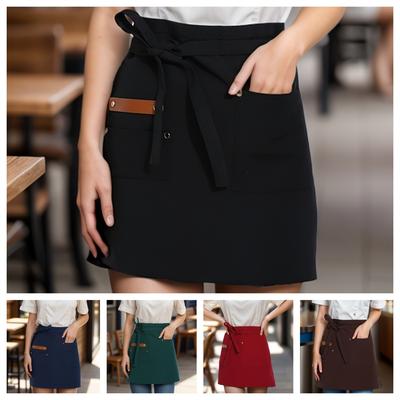[Kitchen Canvas Apron | Women's] 1pc Extended Waistband Reinforced Seam Kitchen Canvas Apron | Women's Restaurant Waitress Half Apron