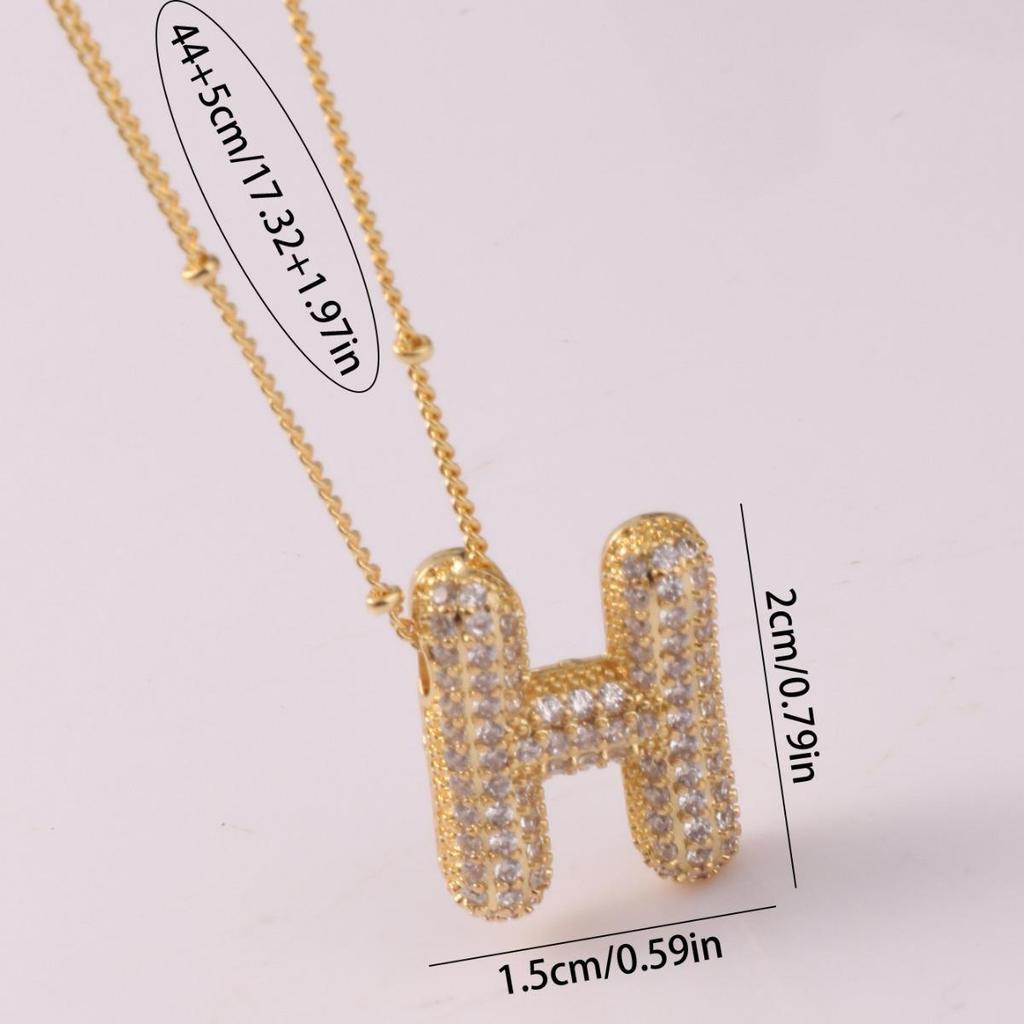 Gold-Plated Copper Zircon Balloon Bubble Alphabet Pendant Necklace