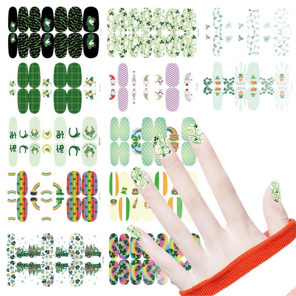 St. Patrick's Day Green Shamrock Unicorn Nail Stickers - Waterproof Full Cover
