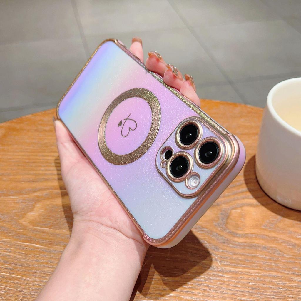 iPhone 17 Pro Max Colorful Electroplated Case with Magnetic Heart and Anti-Fall Protection