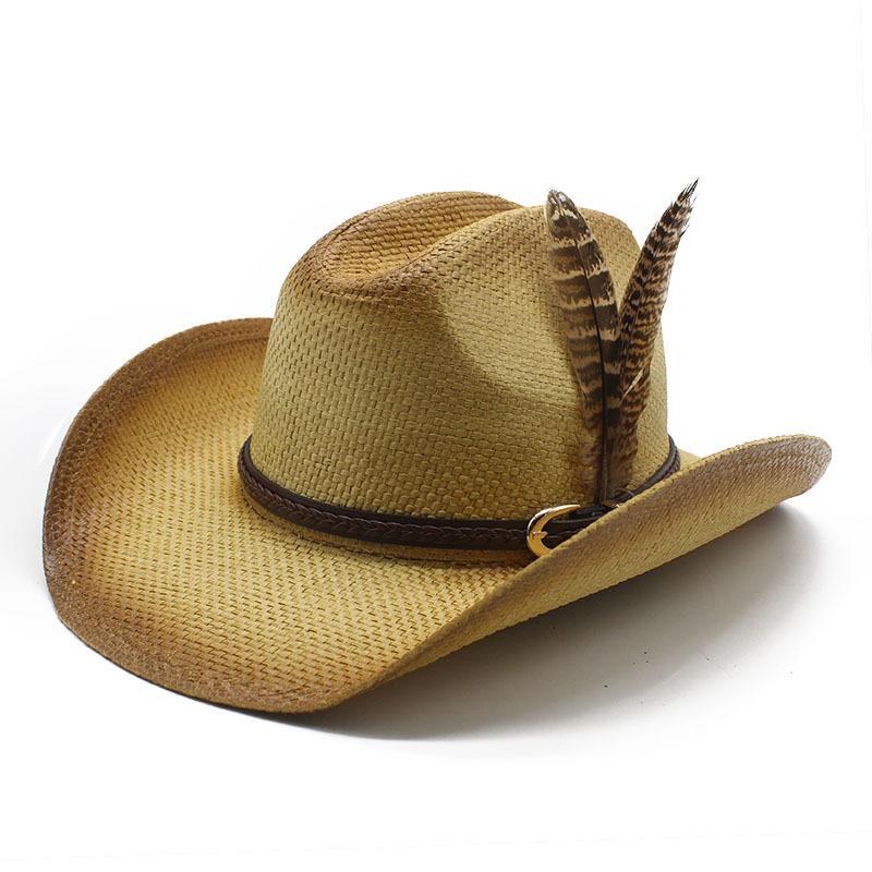 

Three-Point Grass Hand-Woven Men S Straw Hat Women S Western Cowboy Hat Seaside Vacation Sunshade Knight Hat M（56-58cm） хакі